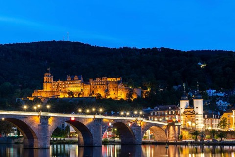 Old Bridge, Heidelberg Castle, City Gate, Nekar, River, Blue Hour, Heidelberg, Electoral