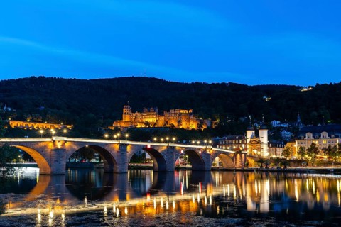 Old Bridge, Heidelberg Castle, City Gate, Nekar, River, Blue Hour, Heidelberg, Electoral