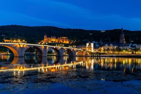 Old Bridge, Heidelberg Castle, City Gate, Nekar, River, Blue Hour, Heidelberg, Electoral