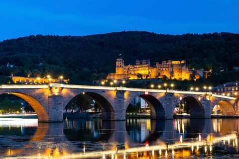 Old Bridge, Heidelberg Castle, Nekar, River, Blue Hour, Heidelberg, Electoral Palatinate,