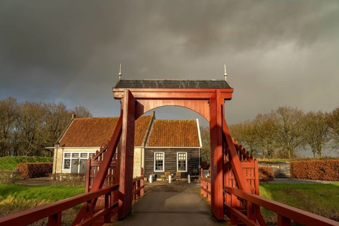 Drawbridge of the inhabited former Bourtange fortress, Groningen, Netherlands
