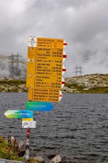 Signpost at the Gotthard Hospice, Ospizio Gottardo, Ticino, Switzerland