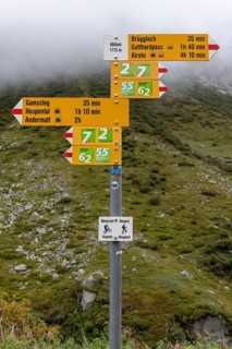 Signpost at Mätteli, ascent to the Gotthard Pass, Uri, Switzerland