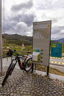E-bike charging station at the Gotthard Hospice at the top of the pass, Gottardo, Ticino,