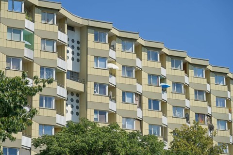 Residential building, prefabricated building, balconies, Toeplerstraße, Charlottenburg-Nord,