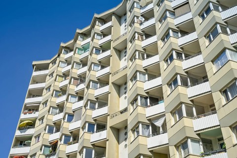 Residential building, prefabricated building, balconies, Toeplerstraße, Charlottenburg-Nord,