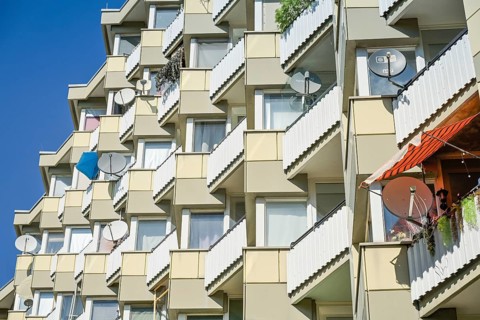 Residential building, prefabricated building, balconies, Toeplerstraße, Charlottenburg-Nord,