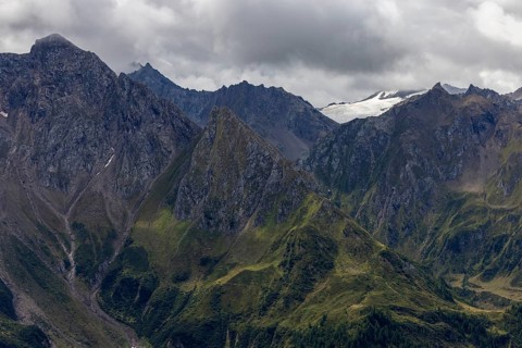 View over the Bedretto valley into the Cristallina area, Basodino glacier in the background,