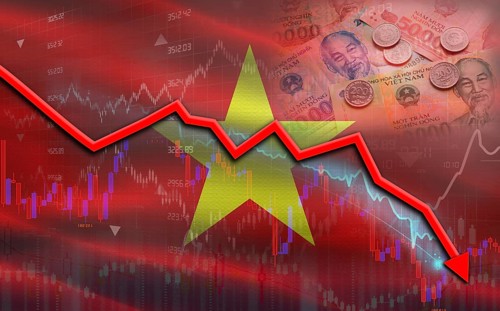 Vietnam financial fall on economy market. Vietnam financial crisis on economic graph