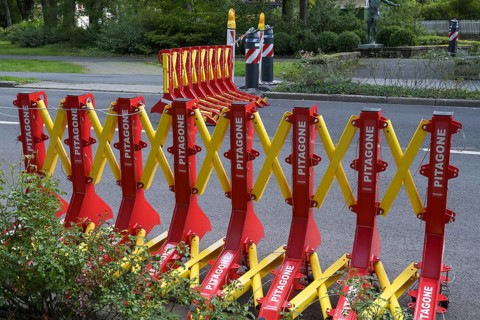 Pitagone, vehicle barriers on the road, Festival Hill, on the Green Hill, Bayreuth, Upper