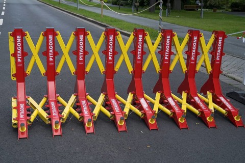 Pitagone, vehicle barriers on the road, Festival Hill, on the Green Hill, Bayreuth, Upper