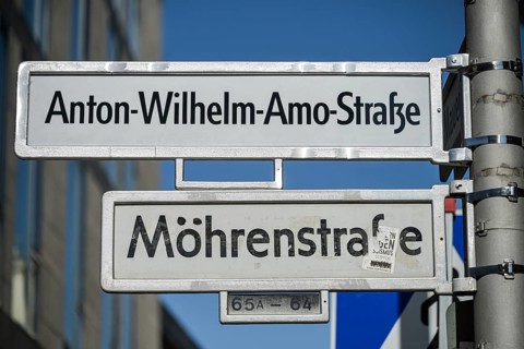 Street sign Anton-Wilhelm-Amo-Straße, formerly Mohrenstraße, Mitte, Berlin, Germany
