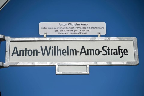 Street sign Anton-Wilhelm-Amo-Straße, Mitte, Berlin, Germany