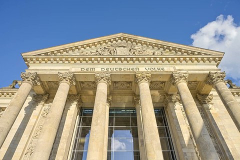 Reichstag building, Inscription, To the German people, Centre, Berlin, Germany