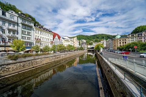 Karlovy Vary Municipal Theatre in the New Rococo style, old town, spa, healing spring, health,