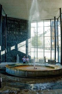 Bubbling colonnade with geyser of hot mineral water, spa, healing spring, health, mineral, mineral