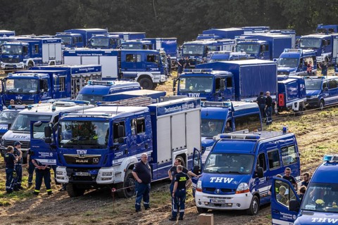 Vehicle set-up site for the large-scale exercise FÜLEX25, organised by the THW, the German Federal