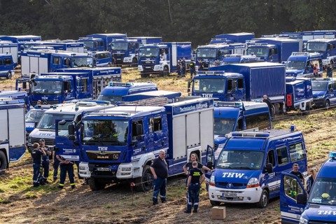 Vehicle set-up site for the large-scale exercise FÜLEX25, organised by the THW, the German Federal