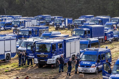 Vehicle set-up site for the large-scale exercise FÜLEX25, organised by the THW, the German Federal