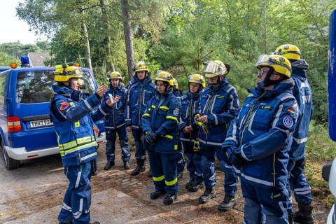 Civil defence exercise scenario, after a drone attack on a residential area, emergency services