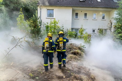 Civil defence exercise scenario, after a drone attack on a residential area, emergency services