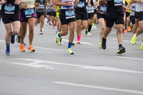 Runners' shoes on the Großer Stern at the 51st BMW Berlin Marathon 2025 on 21 September 2025