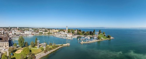 Harbour area, ferry port, yacht harbour, marina of Romanshorn with Seepark, aerial view, panorama,
