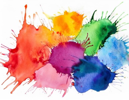 Bright watercolor art showcasing vibrant hues blending with artistic paint splashes, perfect for