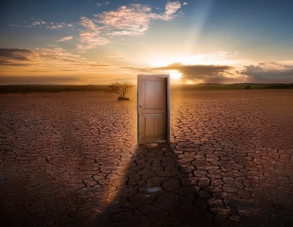 Glowing door is a portal to another world. Mysterious door with glowing light, AI generated