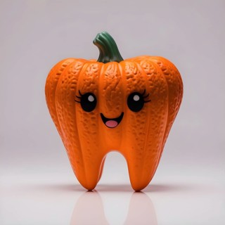 Isolated pumpkin tooth features a cheerful smiley face, perfect for Halloween festivities. Its