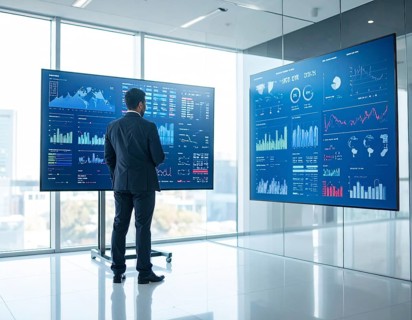 A businessman reviewing financial data on digital screen, representing investment planning,