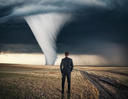 Tornado concept image showing powerful funnel cloud, symbolizing destructive natural forces,