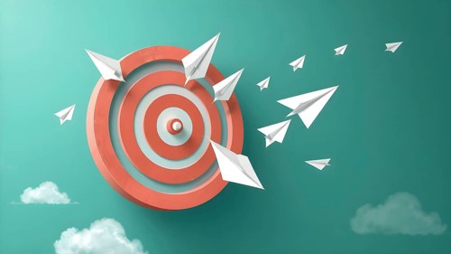 Arrow aiming at target art print, symbolizing focus, precision, and achievement in modern