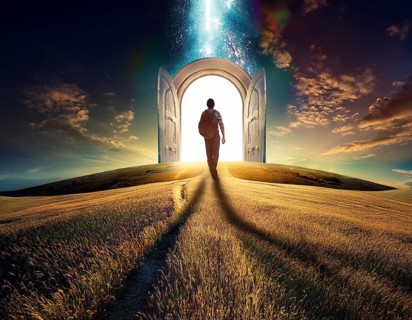 Concept Spirituality, Afterlife, Light Energy, Transcendence, Reality. Soul transcends through