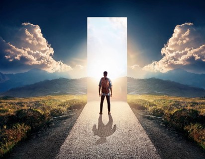 Concept Spirituality, Afterlife, Light Energy, Transcendence, Reality. Soul transcends through