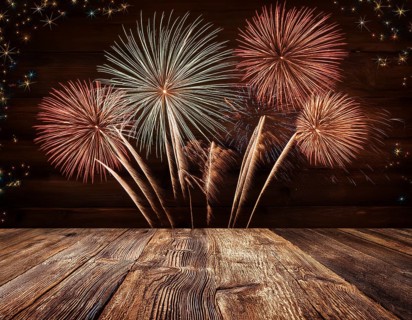 Elegant Fireworks Display Over Wooden Deck During Night Celebration, AI generated