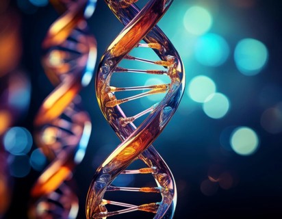 Colorful depiction of a DNA strand, highlighting molecular connections and biology insights,