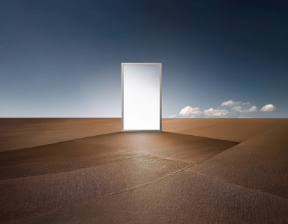 Glowing door is a portal to another world. Mysterious door with glowing light, AI generated
