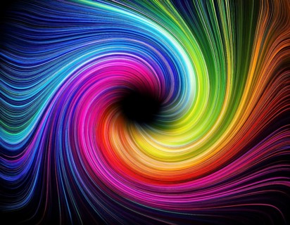 Abstract art depicting vibrant streaks of light forming a swirling vortex against a dark