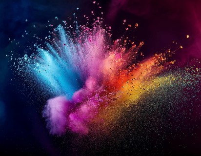 A colorful explosion powder on black background.. Multicolored powder explosion, AI generated