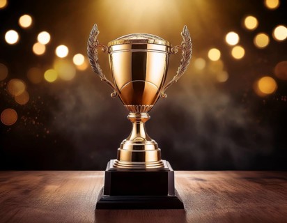 Concept of celebration and achievement. Goal achievement concept.. Winner champion trophy cup, AI