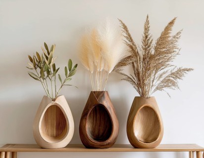 Stylish wooden wall vases holding pampas grass, creating a modern and natural decor. Ideal for home