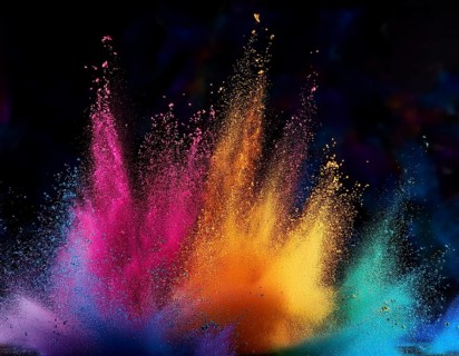 A colorful explosion powder on black background.. Multicolored powder explosion, AI generated