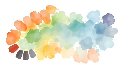 A vibrant display of abstract watercolor artwork featuring a spectrum of soft and bright hues,