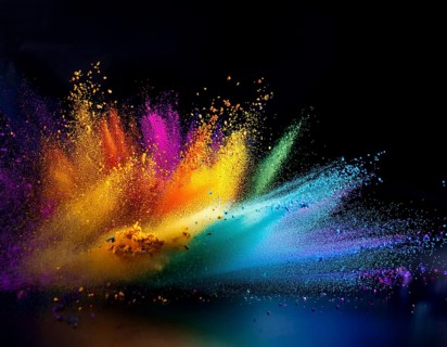 A colorful explosion powder on black background.. Multicolored powder explosion, AI generated