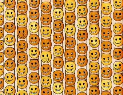 Colorful illustration featuring a seamless pattern of cheerful smiley faces on a blue surface,
