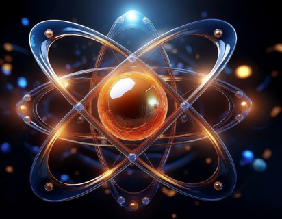 A vibrant illustration of an atomic structure with colorful spheres and connections, illuminated