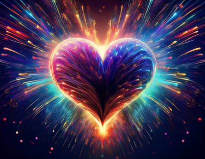 Colorful artistic display featuring vibrant light patterns shaped like a heart, expressing love and