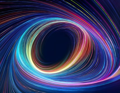 Abstract art depicting vibrant streaks of light forming a swirling vortex against a dark