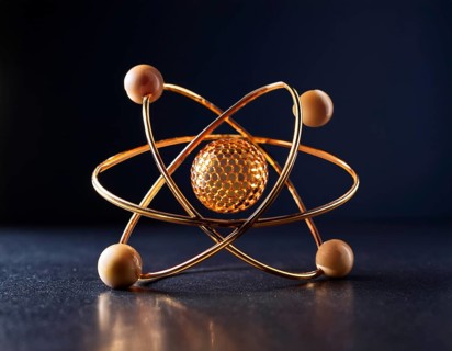 A vibrant illustration of an atomic structure with colorful spheres and connections, illuminated